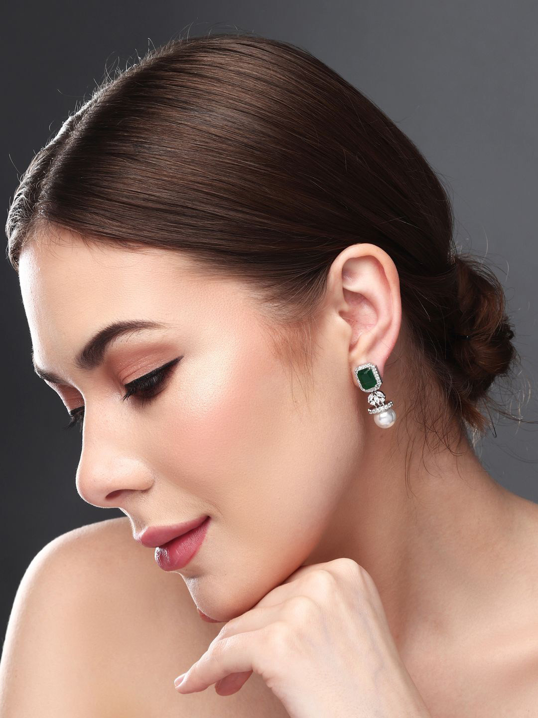 

Anvik Rhodium-Plated Contemporary Cubic Zirconia Studded Earrings, Green
