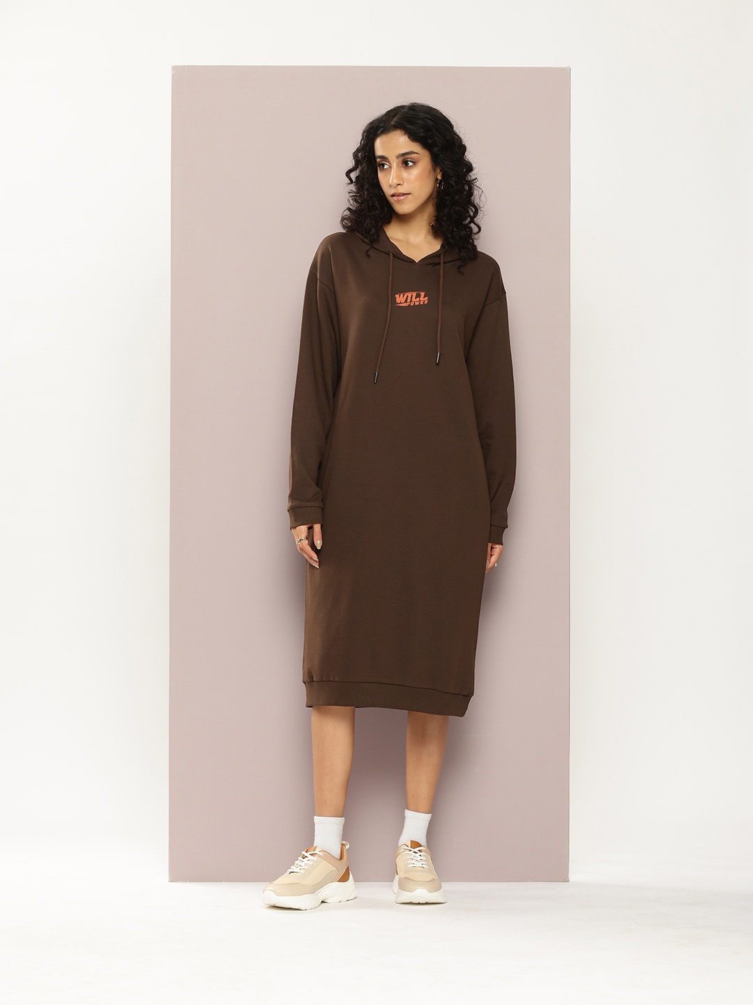 

DILLINGER Cotton Hooded T-shirt Dress, Brown