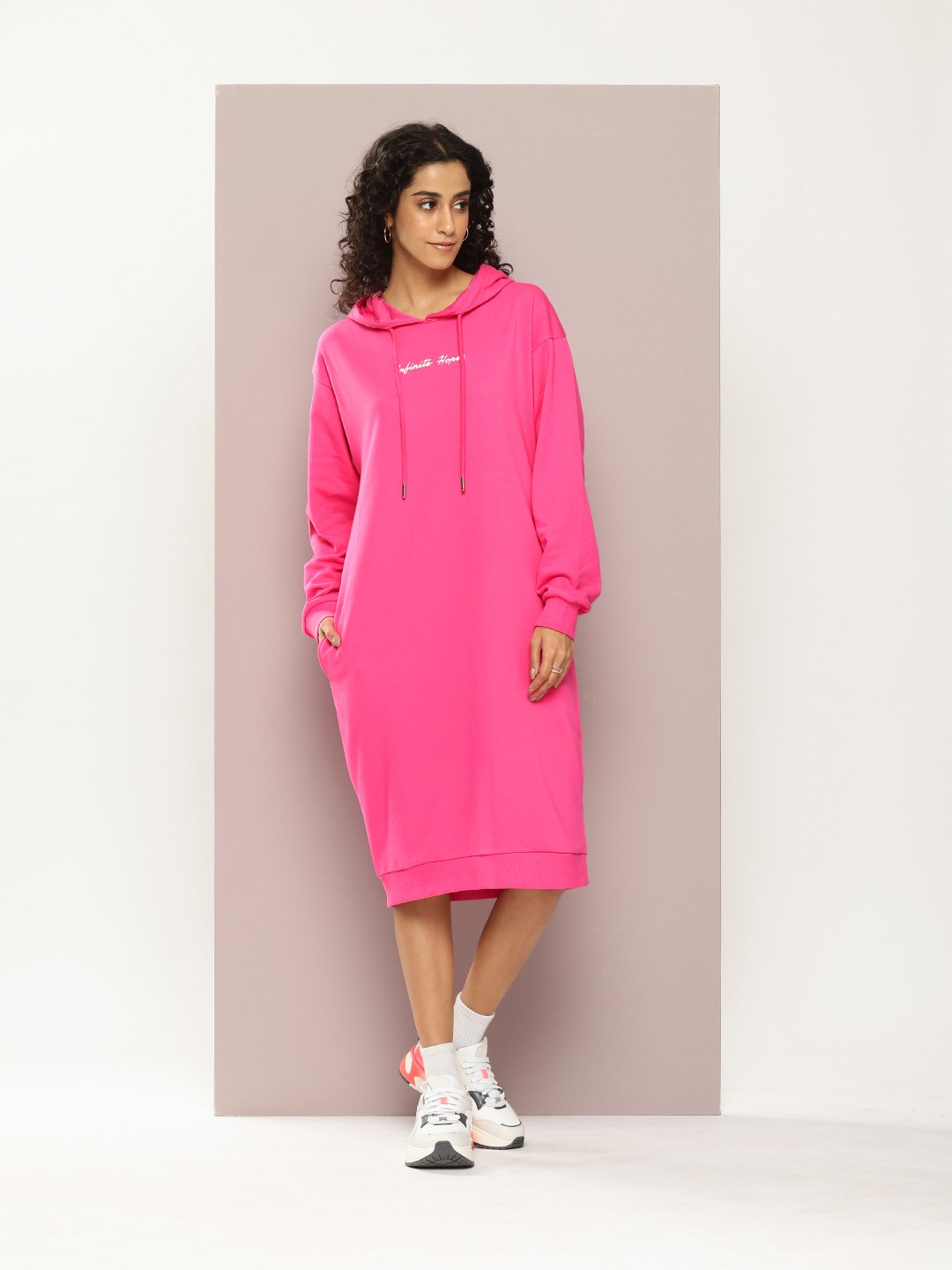 

DILLINGER Cotton Hooded Sweatshirt Dress, Fuchsia
