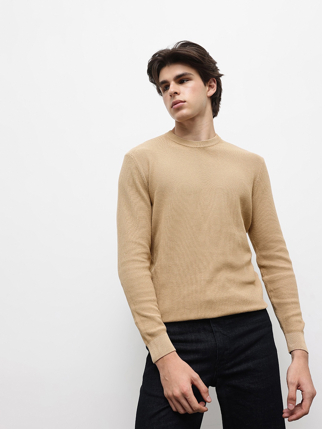 

ZARA Round Neck Cotton Pullover, Beige