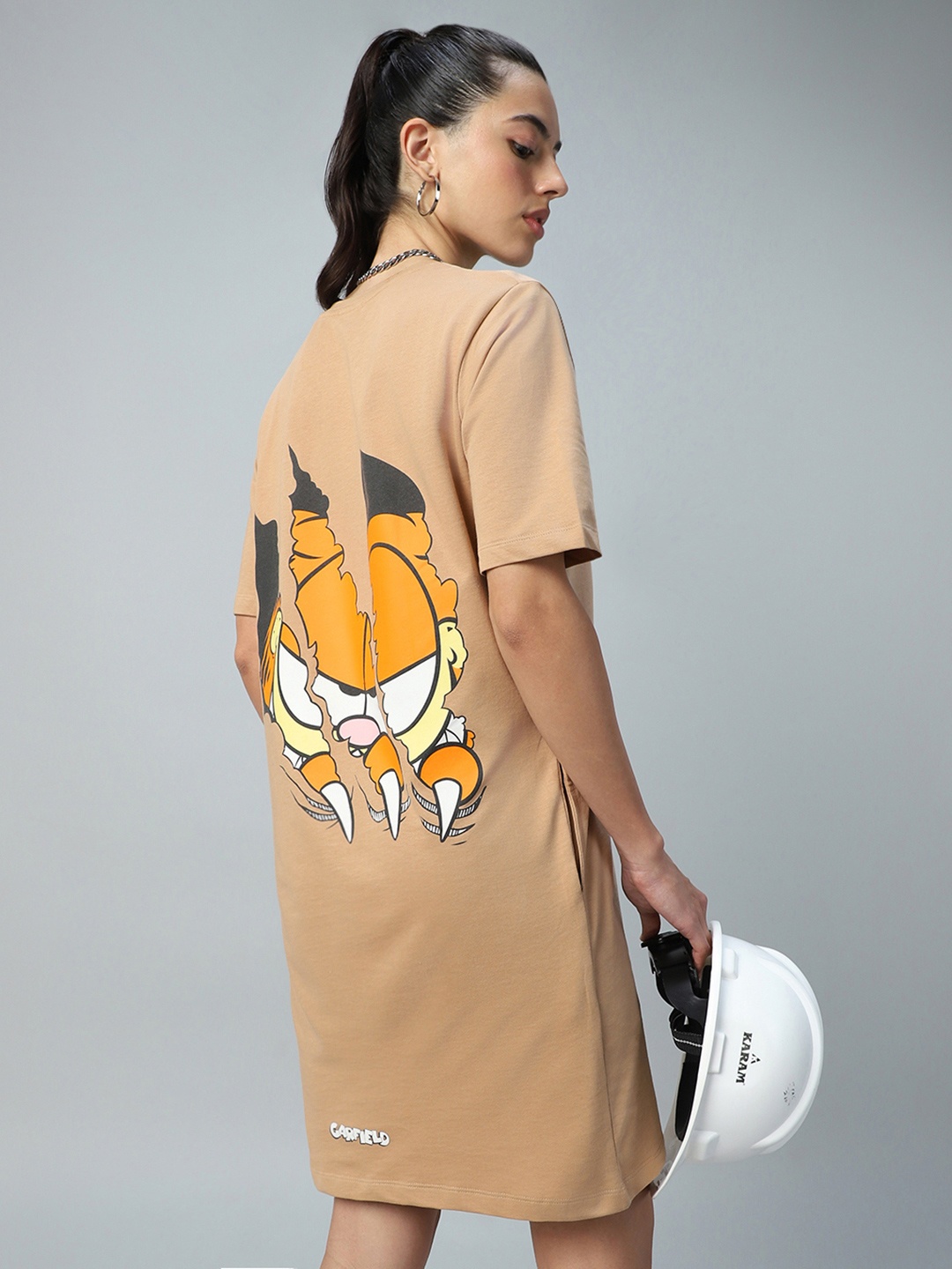 

Bewakoof Heavy Duty 1.0 Women Graphic Printed Oversized Plus Size T-Shirt Dress, Beige