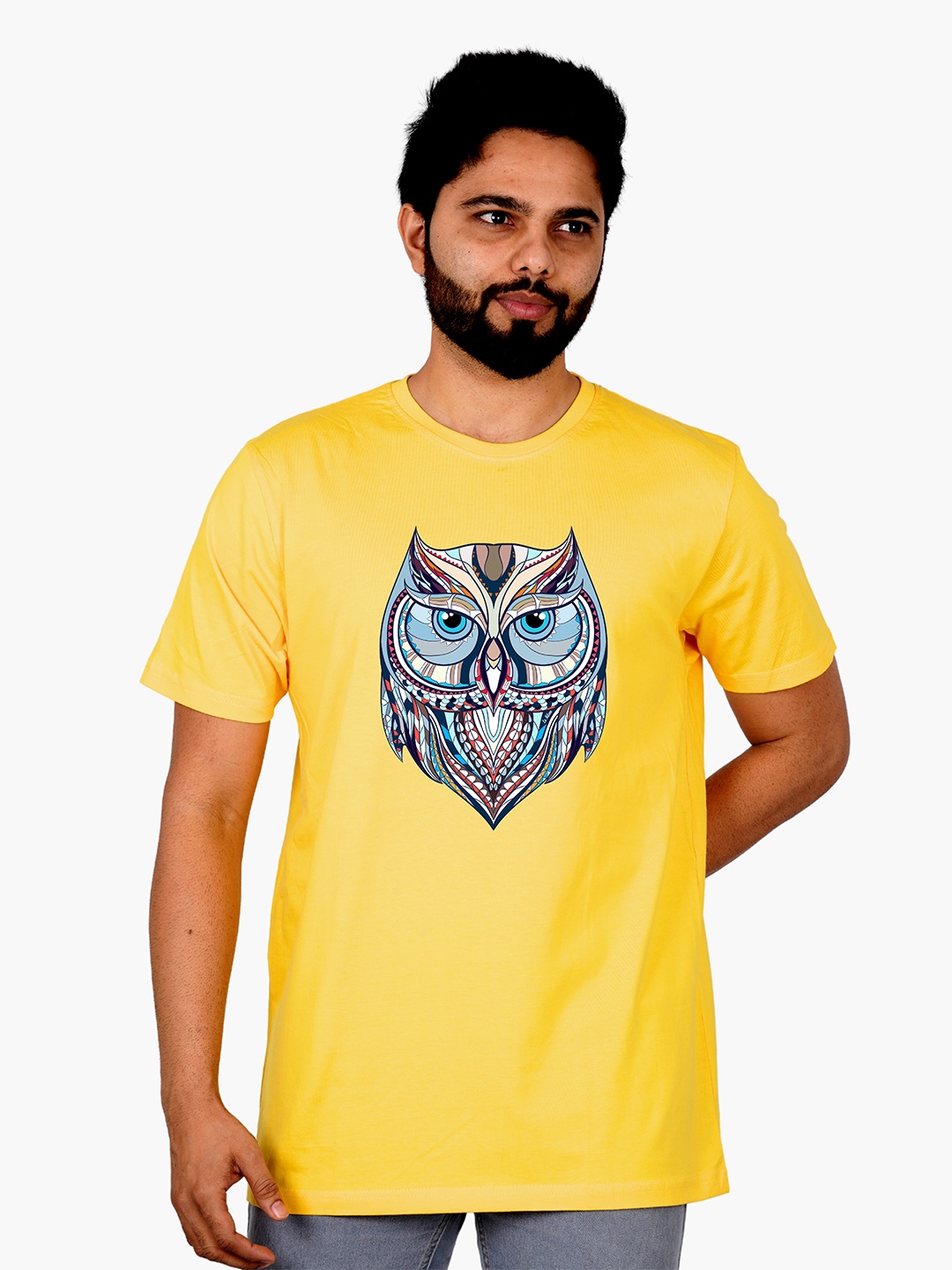 

LA MILANO Men Graphic Printed Round Neck Pure Cotton T-shirt, Yellow
