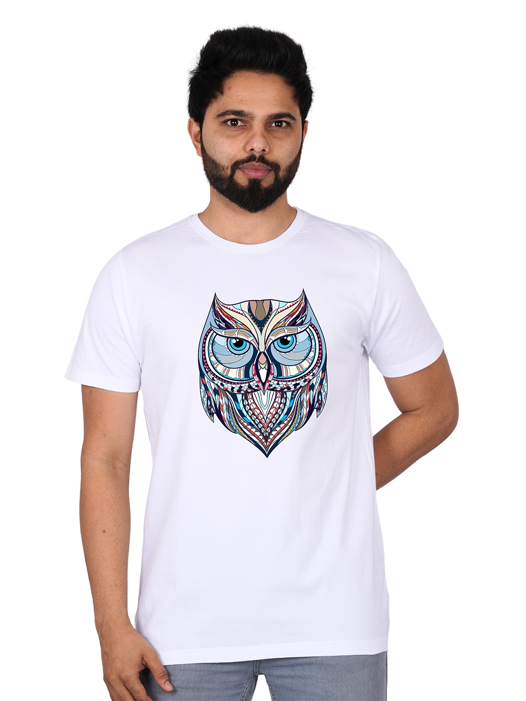 

LA MILANO Men Graphic Printed Round Neck Pure Cotton Slim Fit T-shirt, White