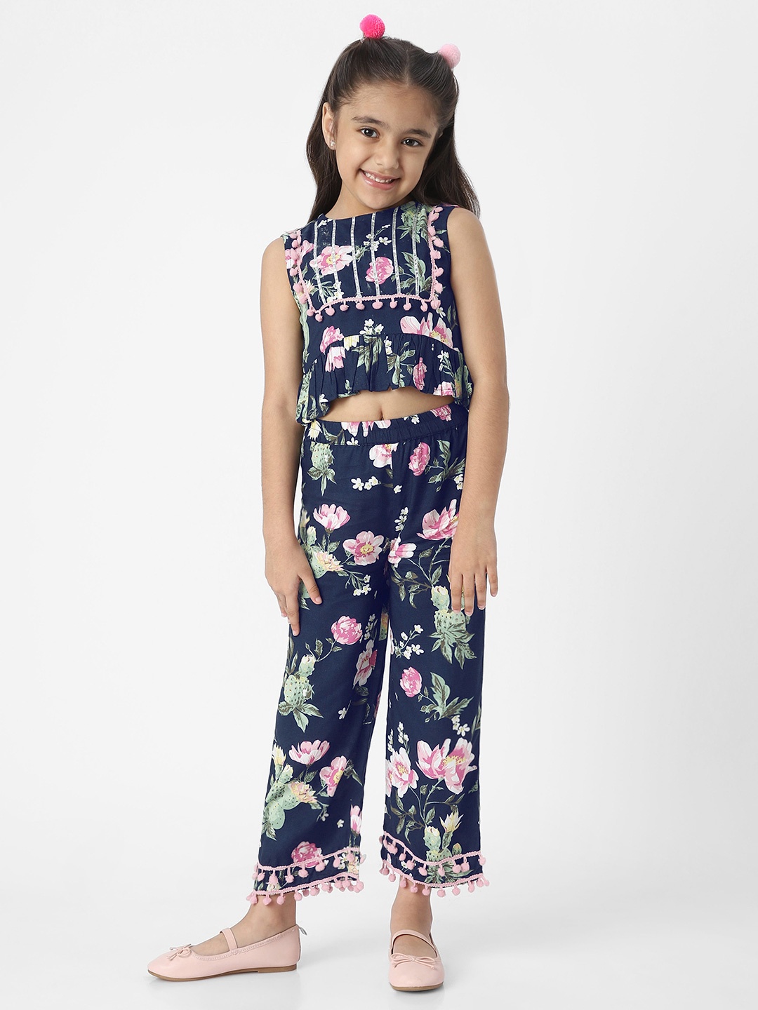 

Nauti Nati Girls Floral Printed Ethnic Set, Navy blue