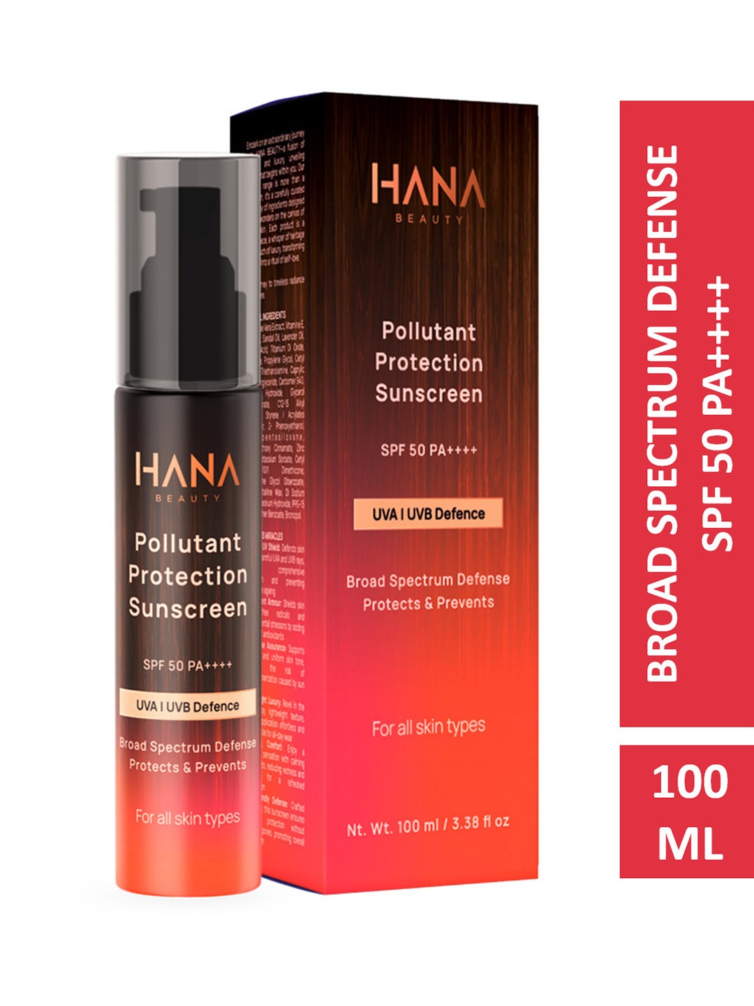

Hana Beauty SPF 50 Pollutant Protection Sunscreen - 100ml, Red