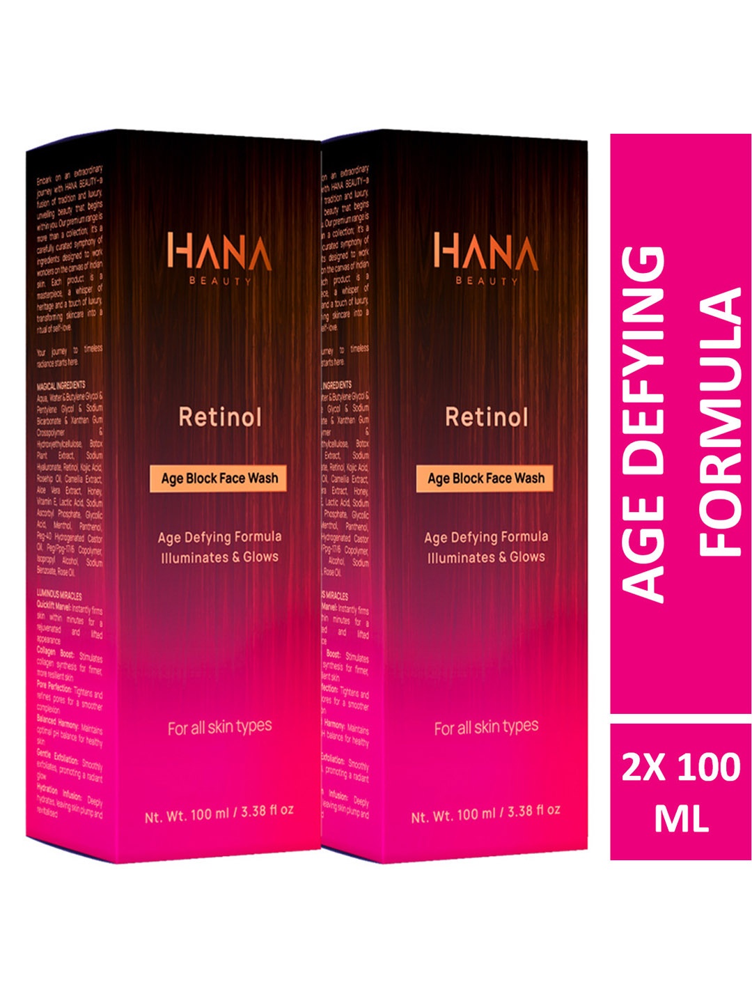 

Hana Beauty Set Of 2 Age Block Deep Cleansing Face Wash With Retinol - 100ml Each, Pink