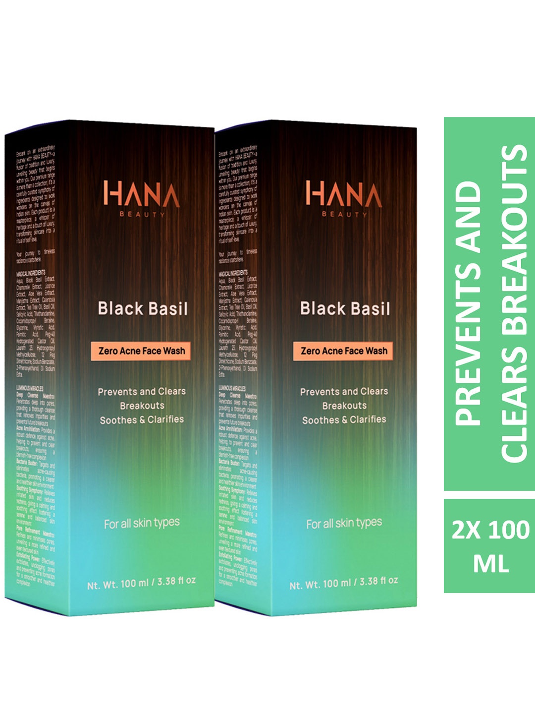 

Hana Beauty Set Of 2 Black Basil Zero Acne Deep Cleansing Face Wash - 100ml Each, Green