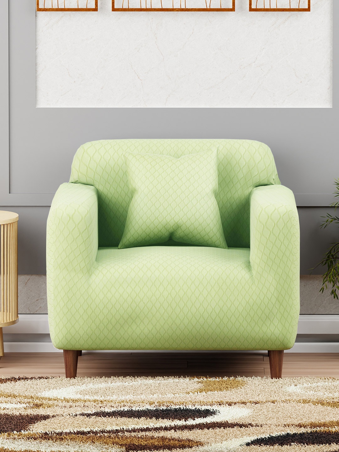 

Lukzer Green Printed Elasticated Sofa Cover