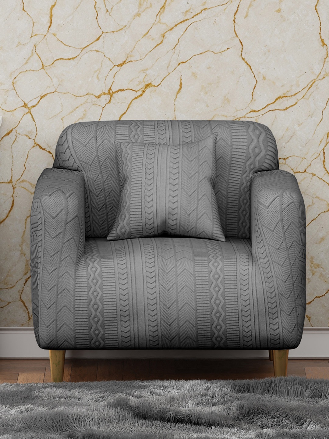 

Lukzer Grey Printed Sofa Cover With Arms
