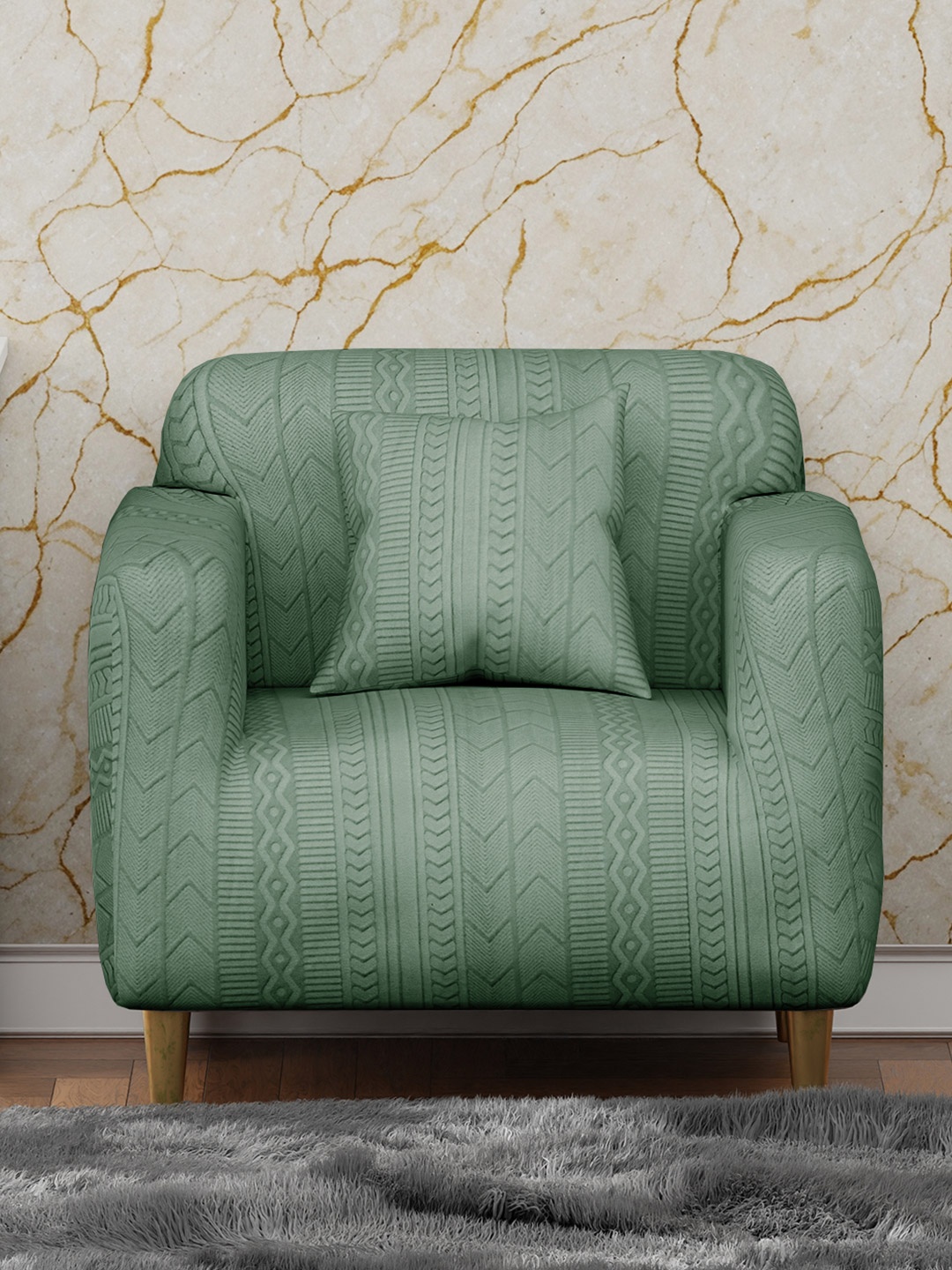 

Lukzer Green Printed Sofa Cover With Arms