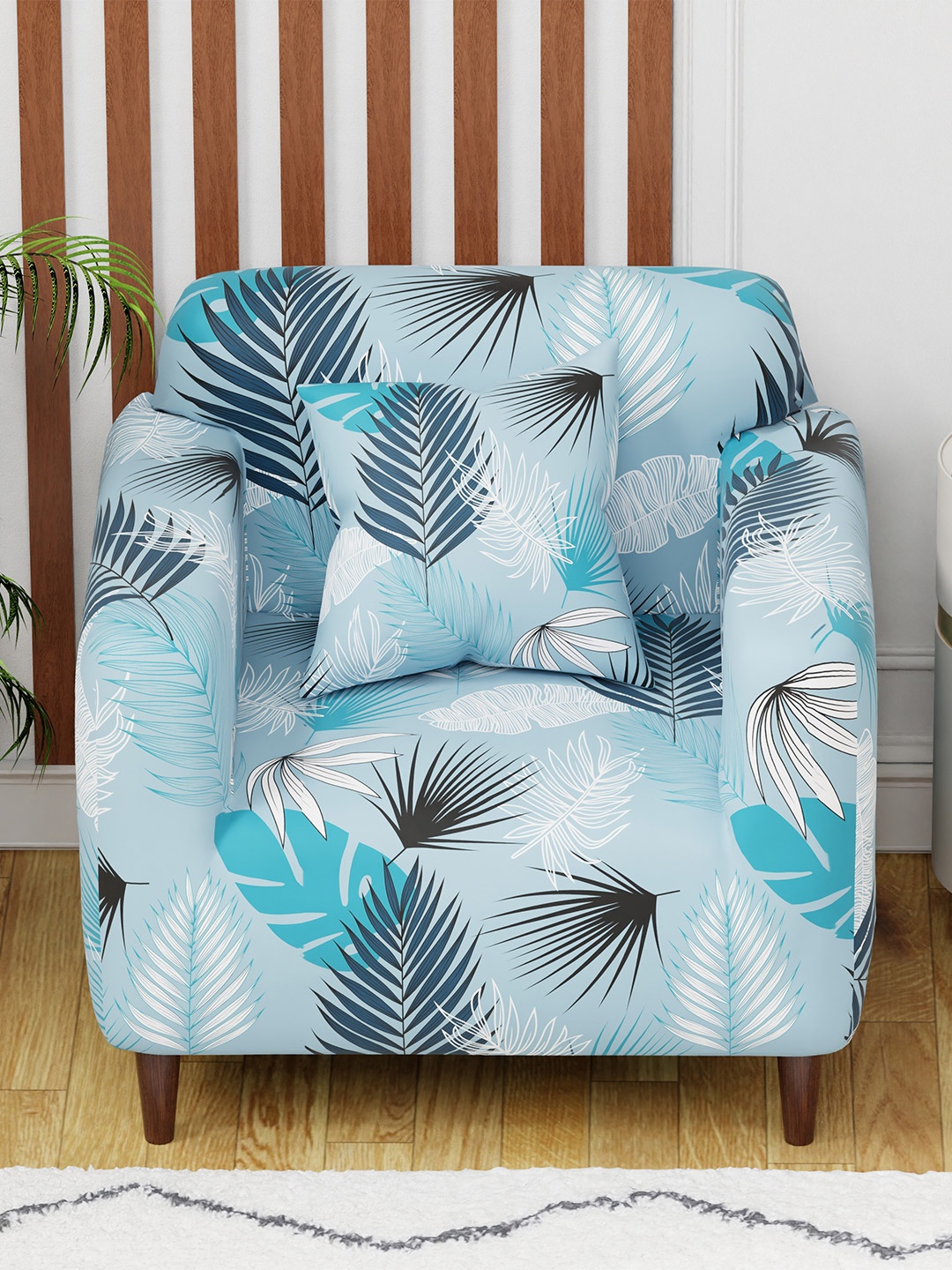 

Lukzer Blue & Black Printed Sofa Cover With Arms