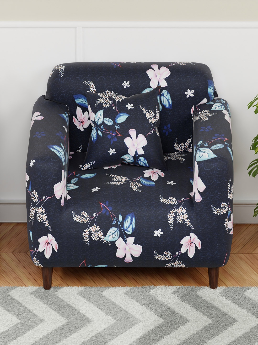 

Lukzer Blue Printed Elasticated 1 Seater Sofa Cover