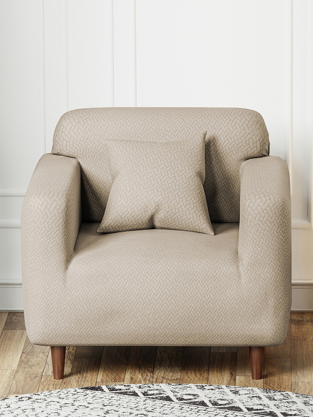 

Lukzer Cream-Coloured Printed Jacquard 1 Seater Sofa Cover