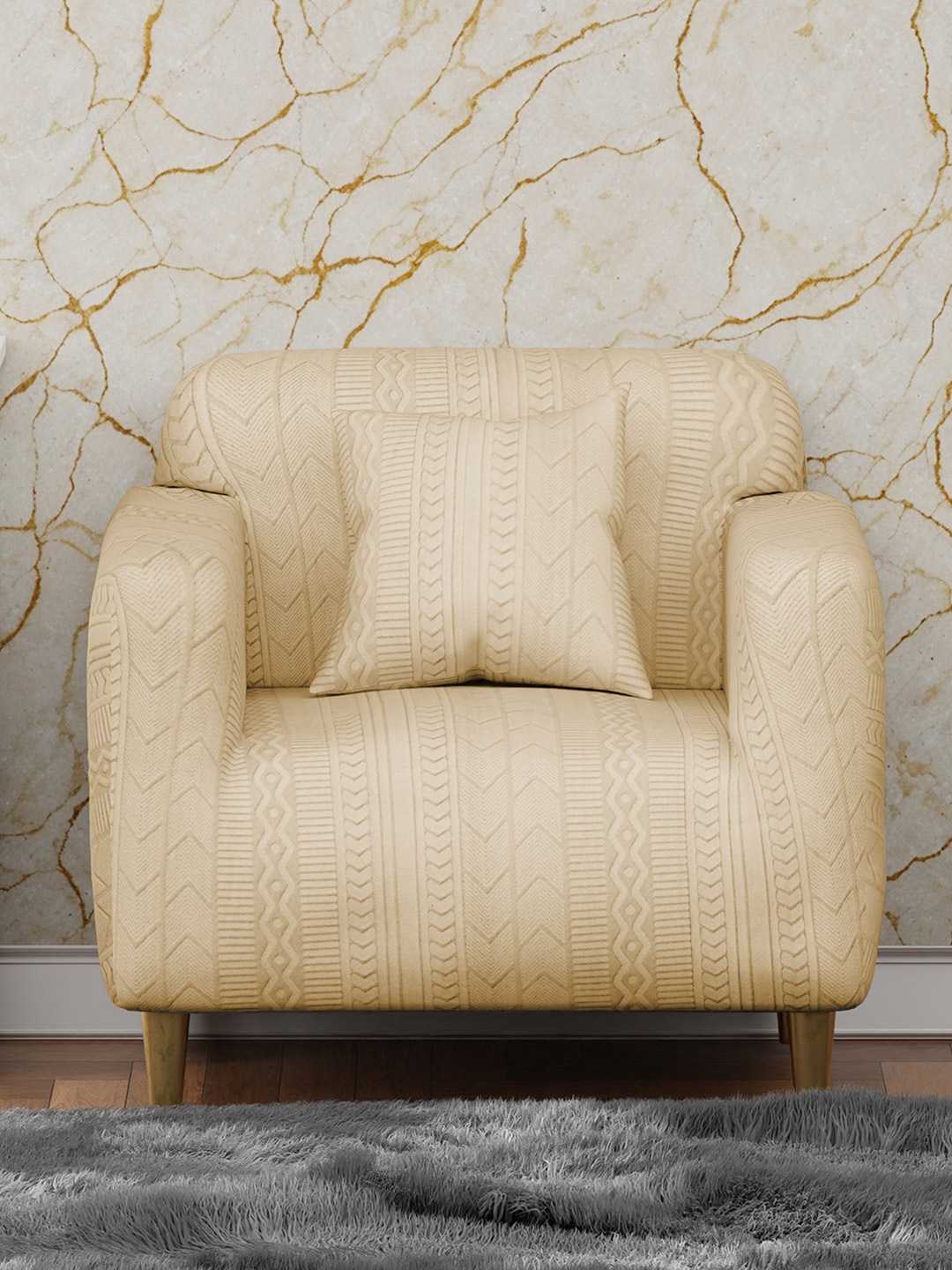 

Lukzer Yellow Printed Elasticated Sofa Cover