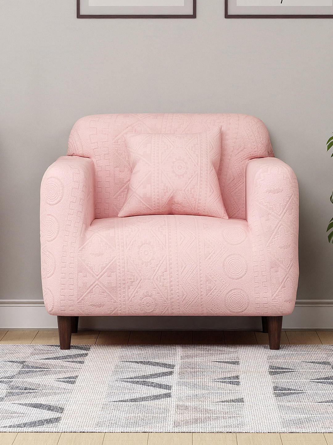 

Lukzer Pink Printed Sofa Cover With Arms