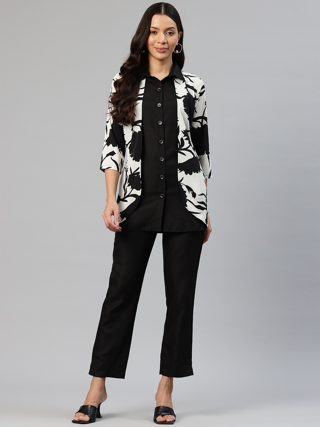 

Cottinfab Printed Layered Shirt with Trousers, Black