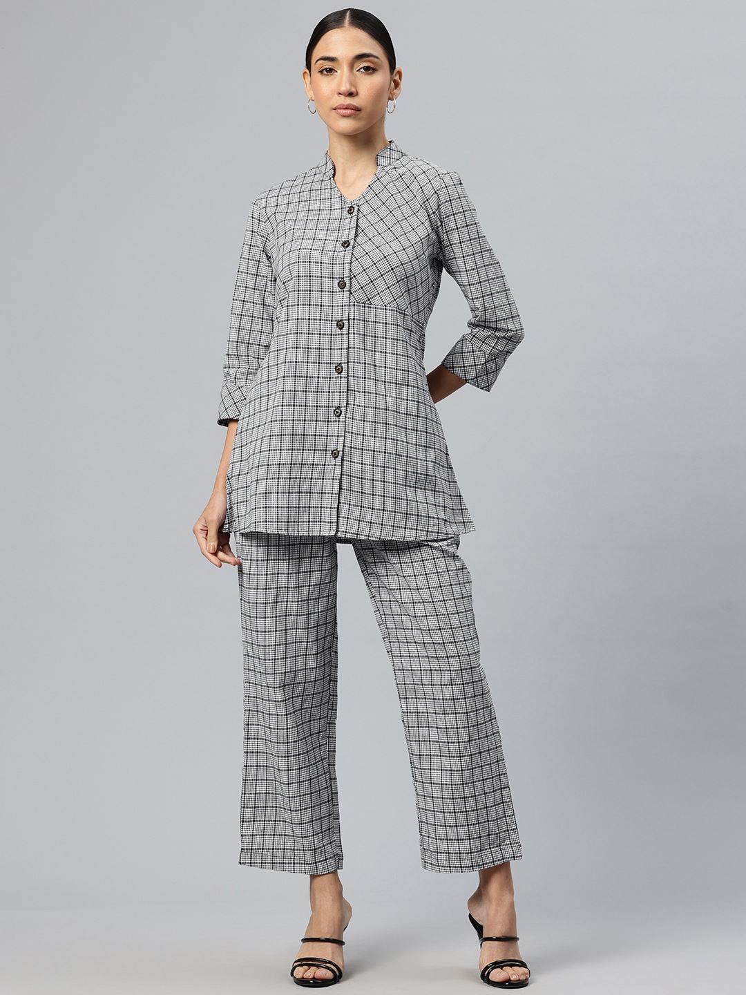 

Cottinfab Women Checked Top with Trousers Co-Ords, Black