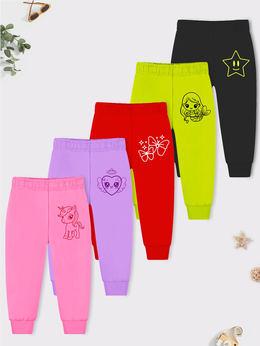 

YK X Trampoline Kids Pack Of 5 Printed Cotton Joggers, Red