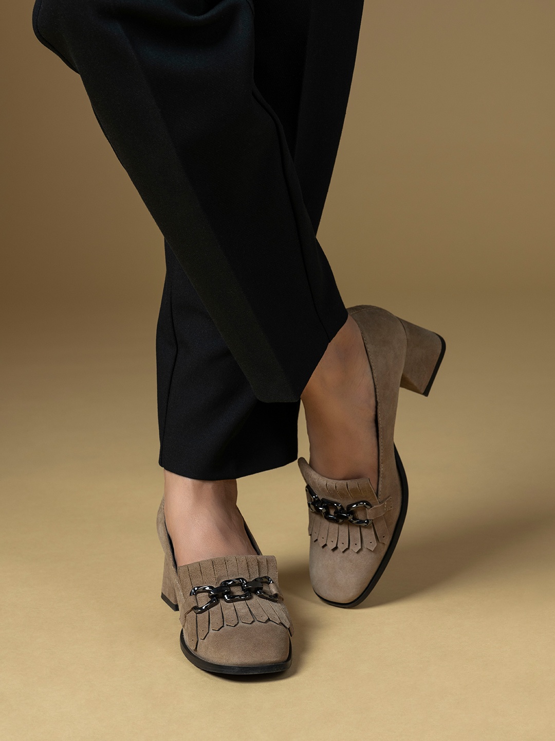 

MIORAH Suede Pumped Block Heel, Khaki