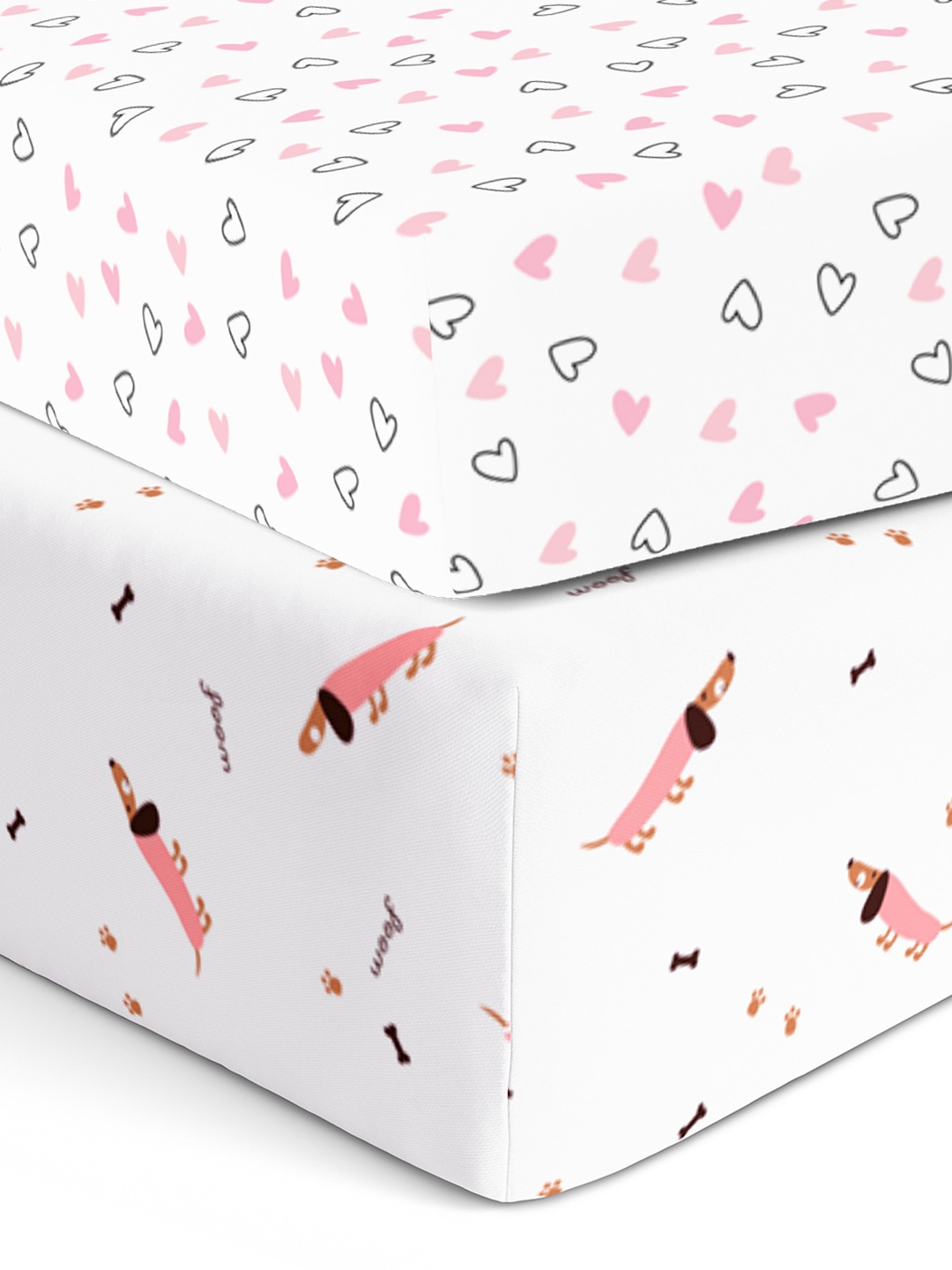 

The White Cradle Pink & White 2 Pcs Geometric Printed 120 TC Cotton Fitted Crib Bedsheets