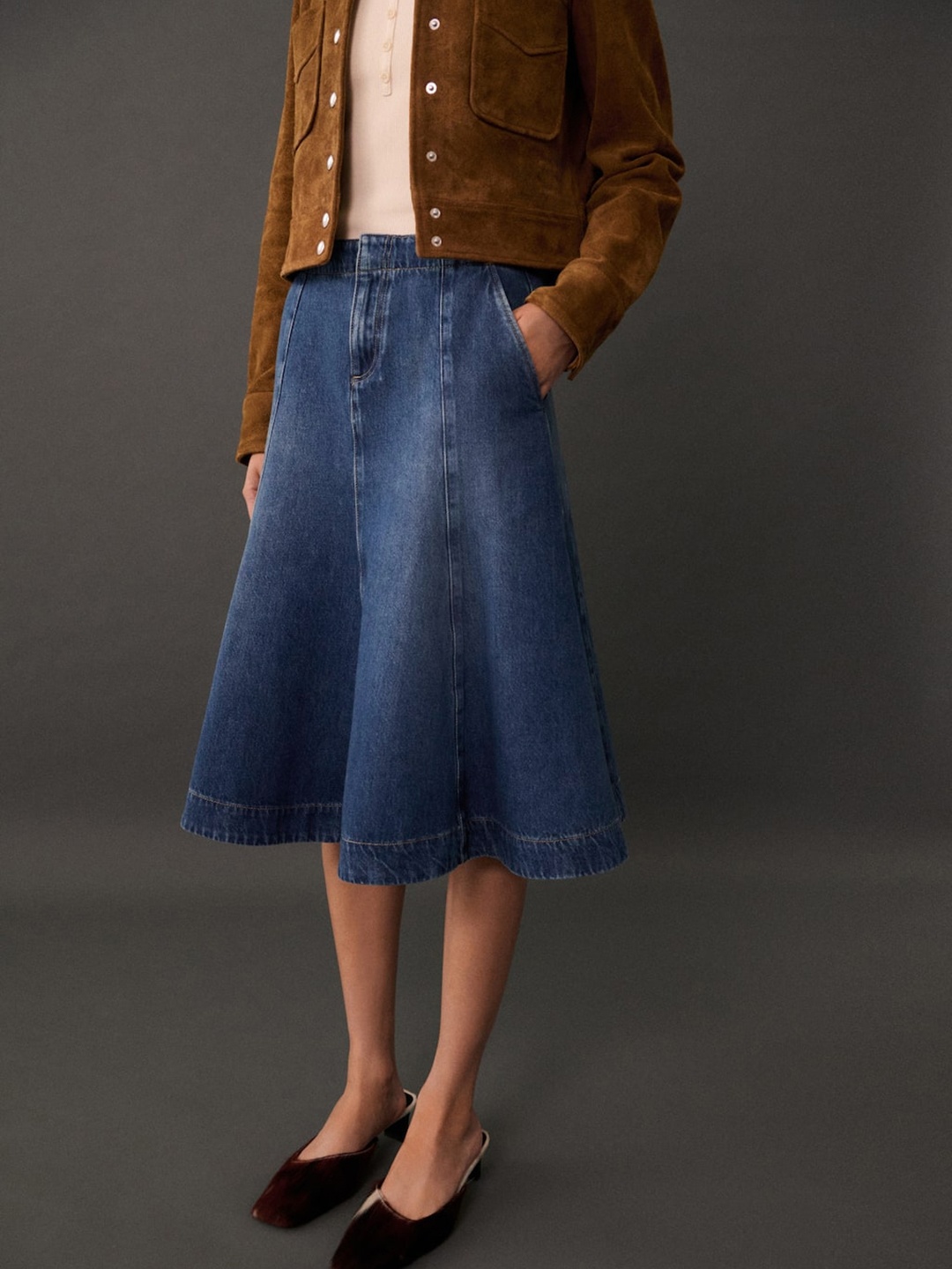 

MANGO Pure Cotton Denim Skirt, Blue