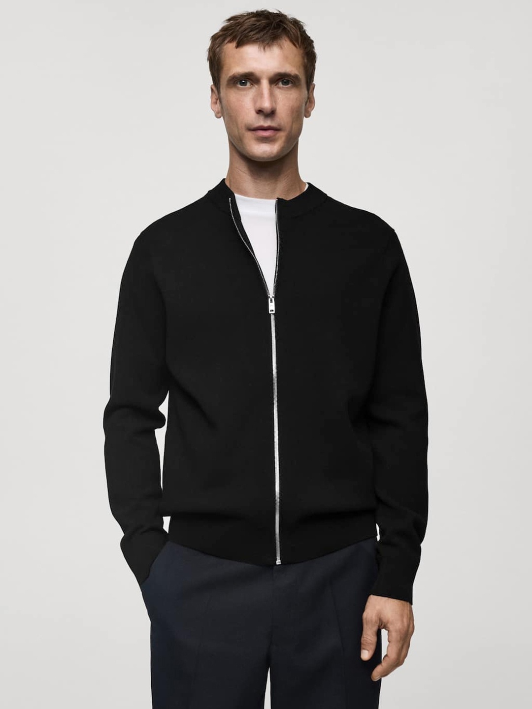 

MANGO MAN Medium Knit Zip Up Cardigan, Black