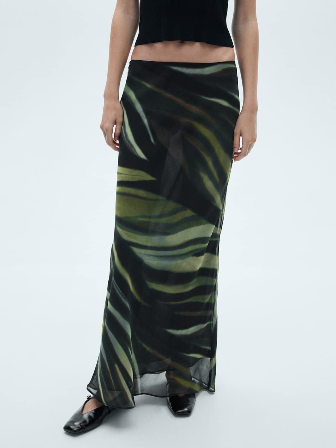 

MANGO Printed Maxi Straight Skirt, Green