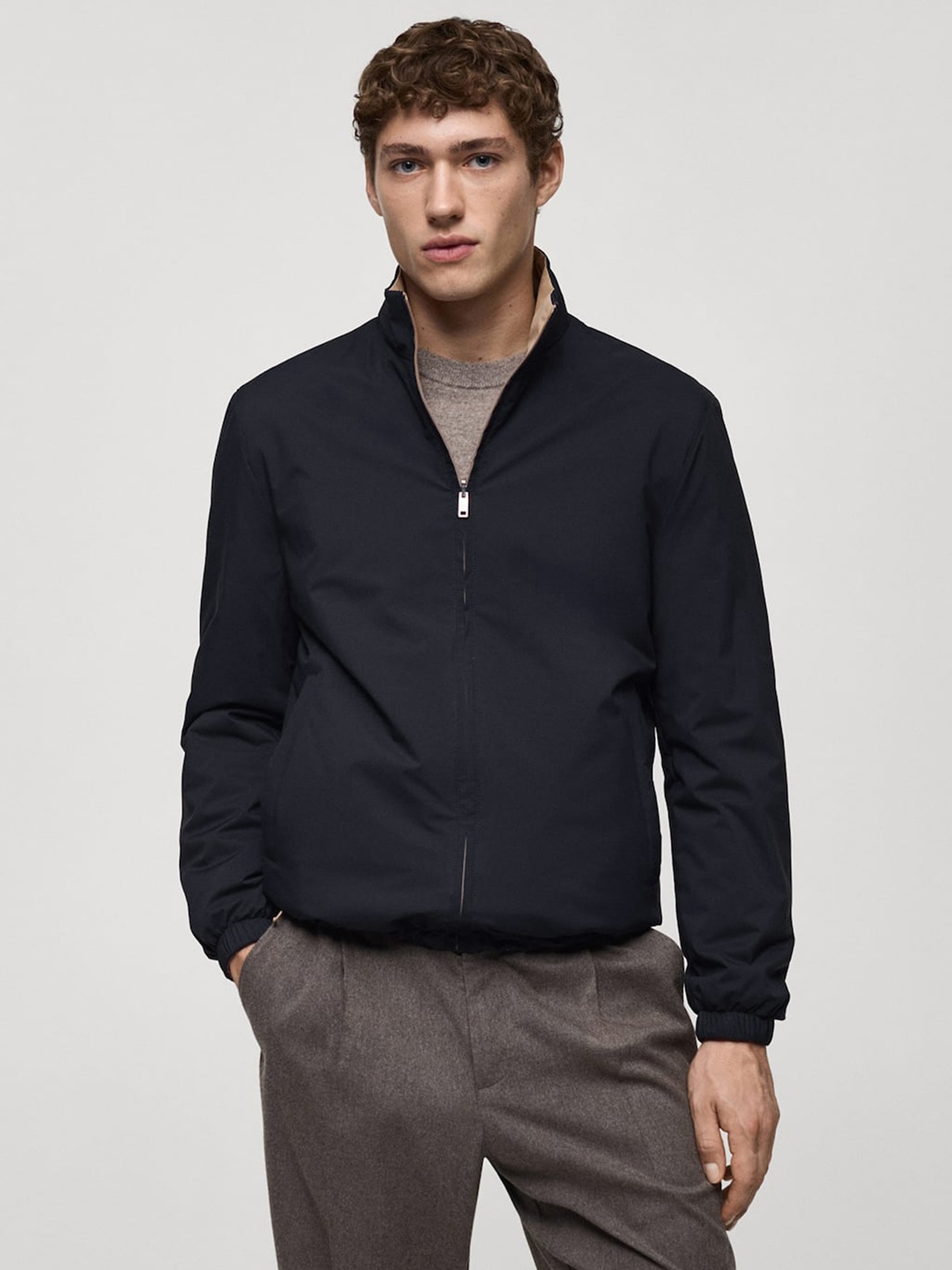 

MANGO MAN Mock Collar Reversible Water Repellent Quilted Jacket, Navy blue