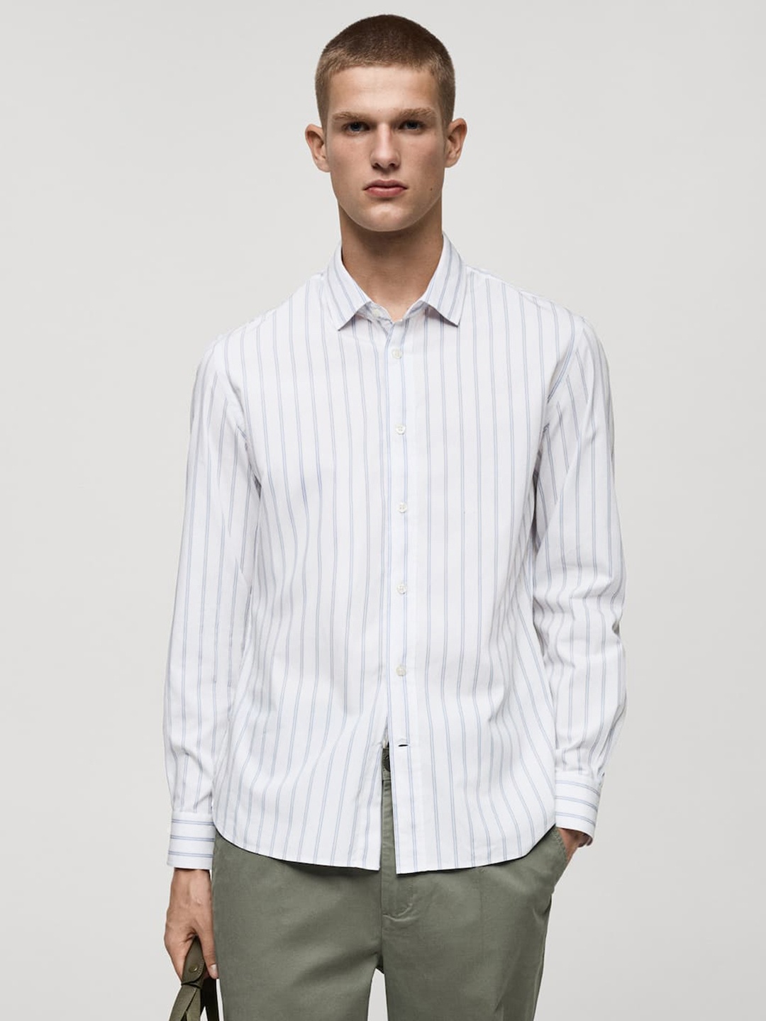 

MANGO MAN Pure Cotton Striped Casual Shirt, White