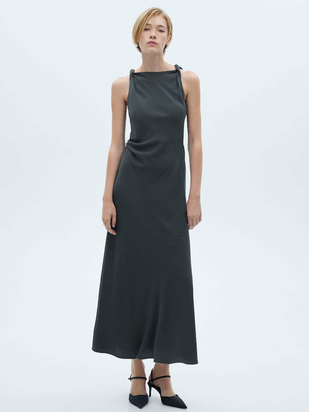 

MANGO Twisted-Straps A-Line Maxi Dress, Grey