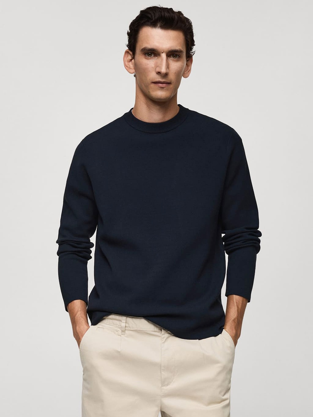 

MANGO MAN Knitted Pullover Sweaters, Navy blue