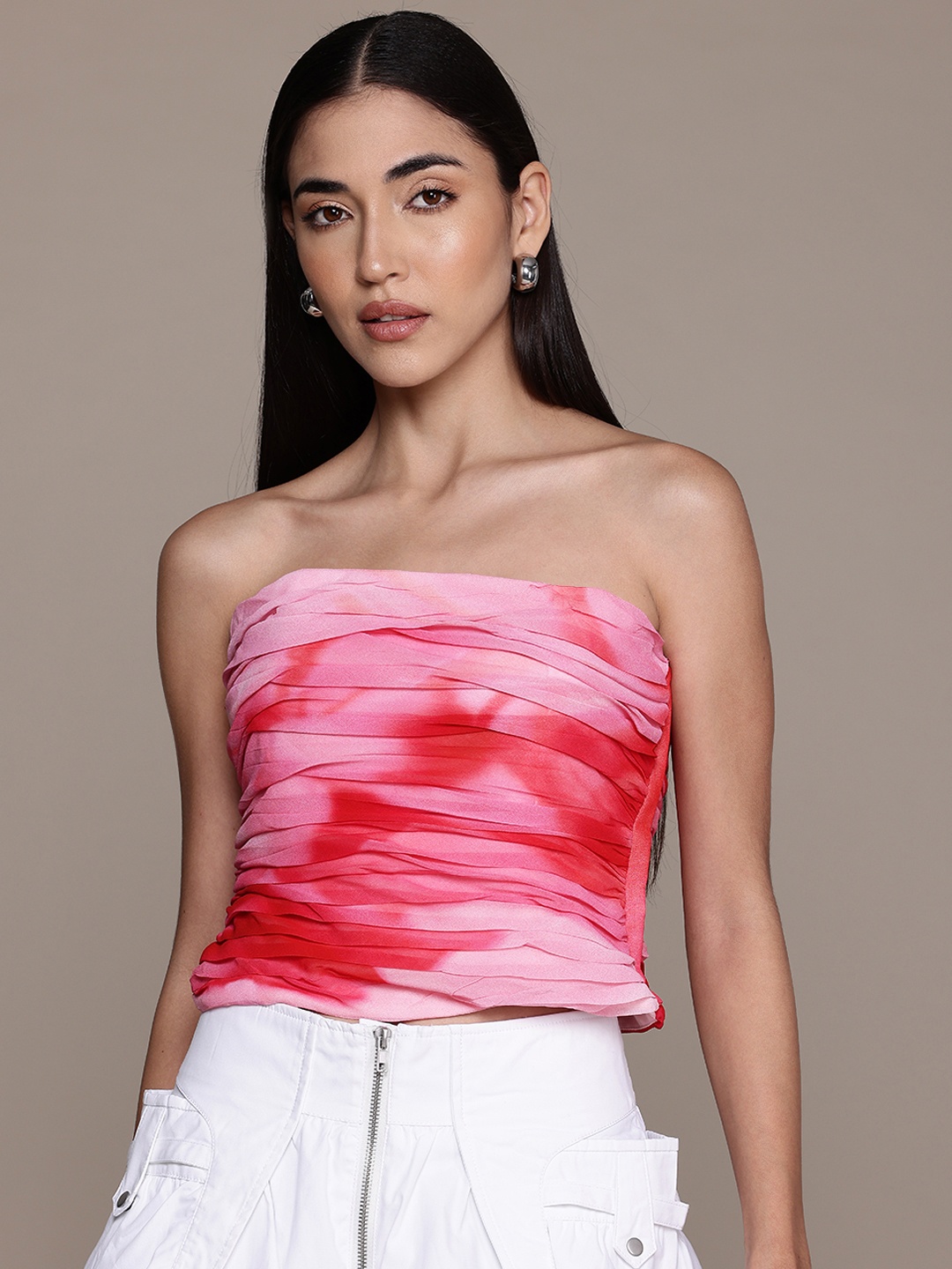 

MANGO Tie and Dye Tube Top, Pink