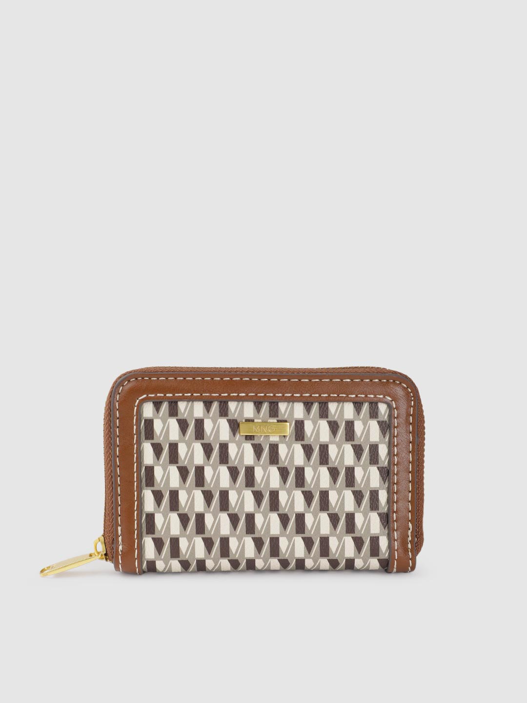 

MANGO Women Printed Zip Around Wallet, Brown