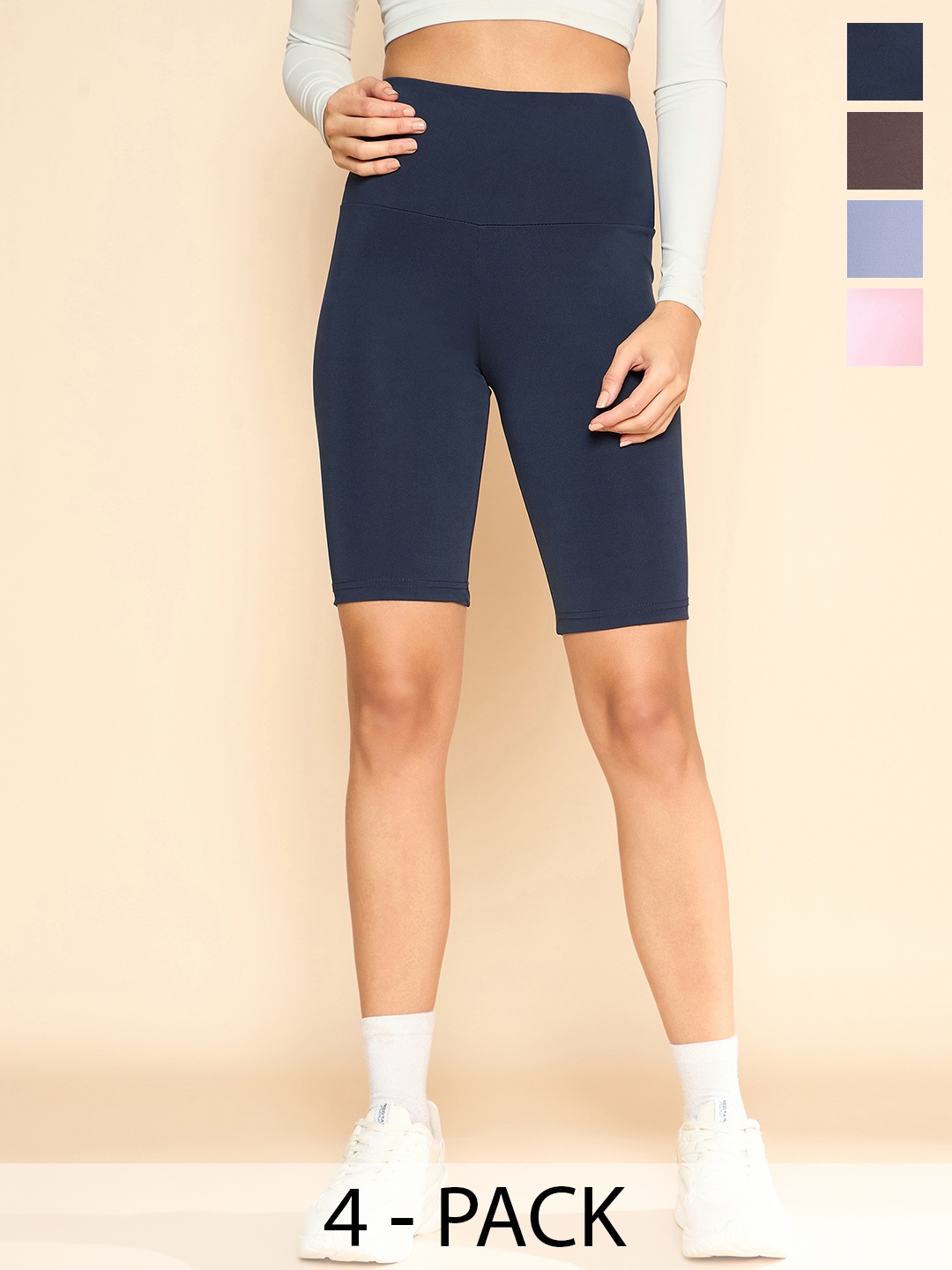 

COLOR CAPITAL Pack Of 4 High-Waisted Short Gym Tights, Navy blue