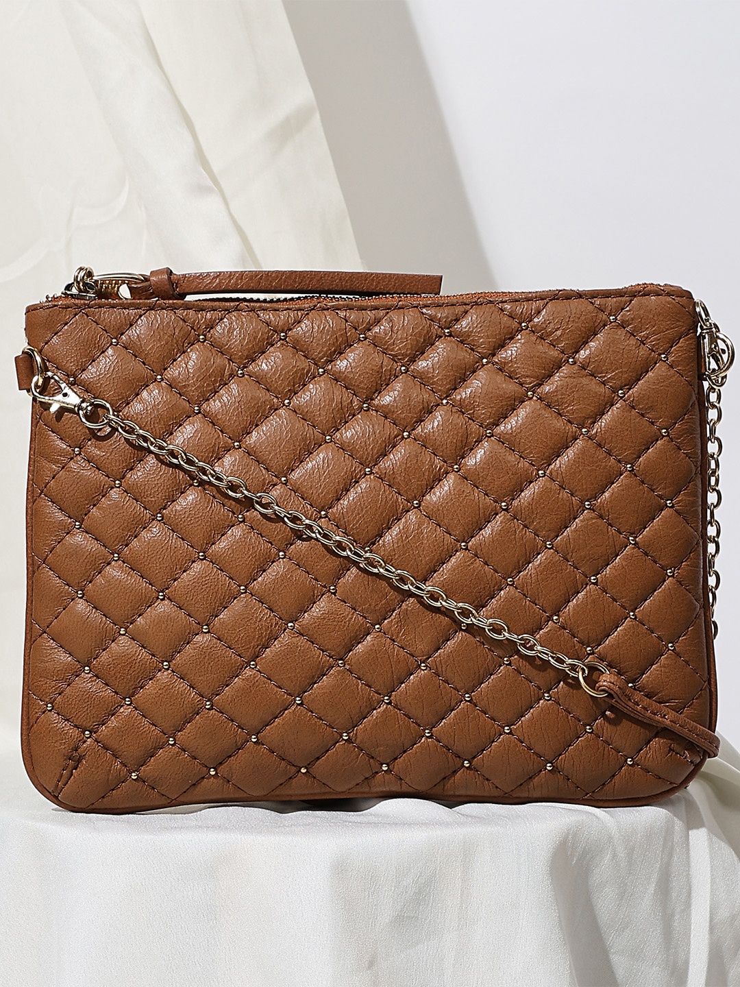 

RI2K LONDON Printed Leather Structured Sling Bag, Tan