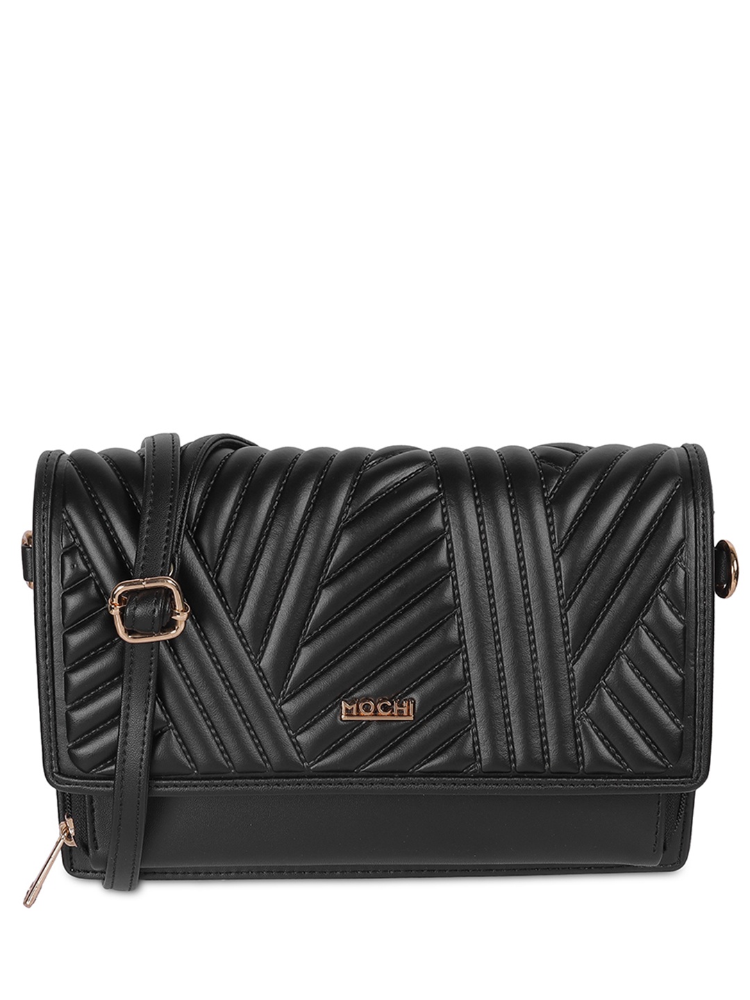 

Mochi Colourblocked Structured Sling Bag with Quilted, Black