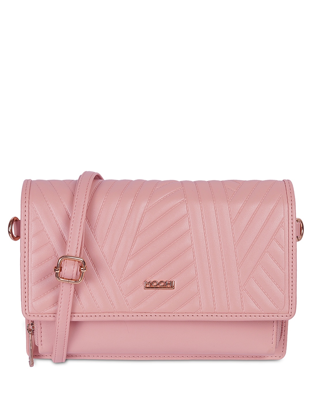 

Mochi Colourblocked Structured Sling Bag with Quilted, Pink