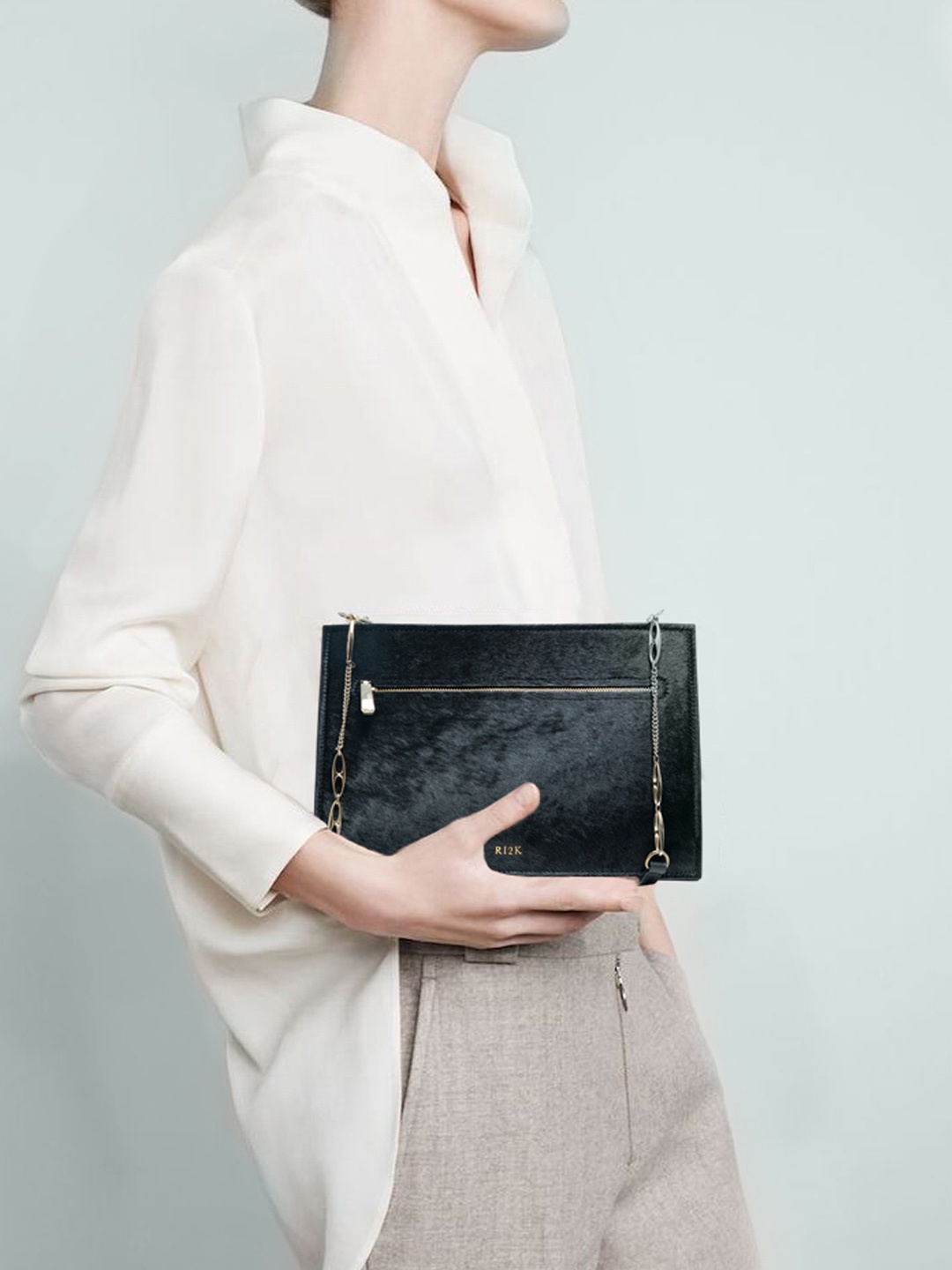 

RI2K LONDON Women Self Design Leather Sling Bag, Black