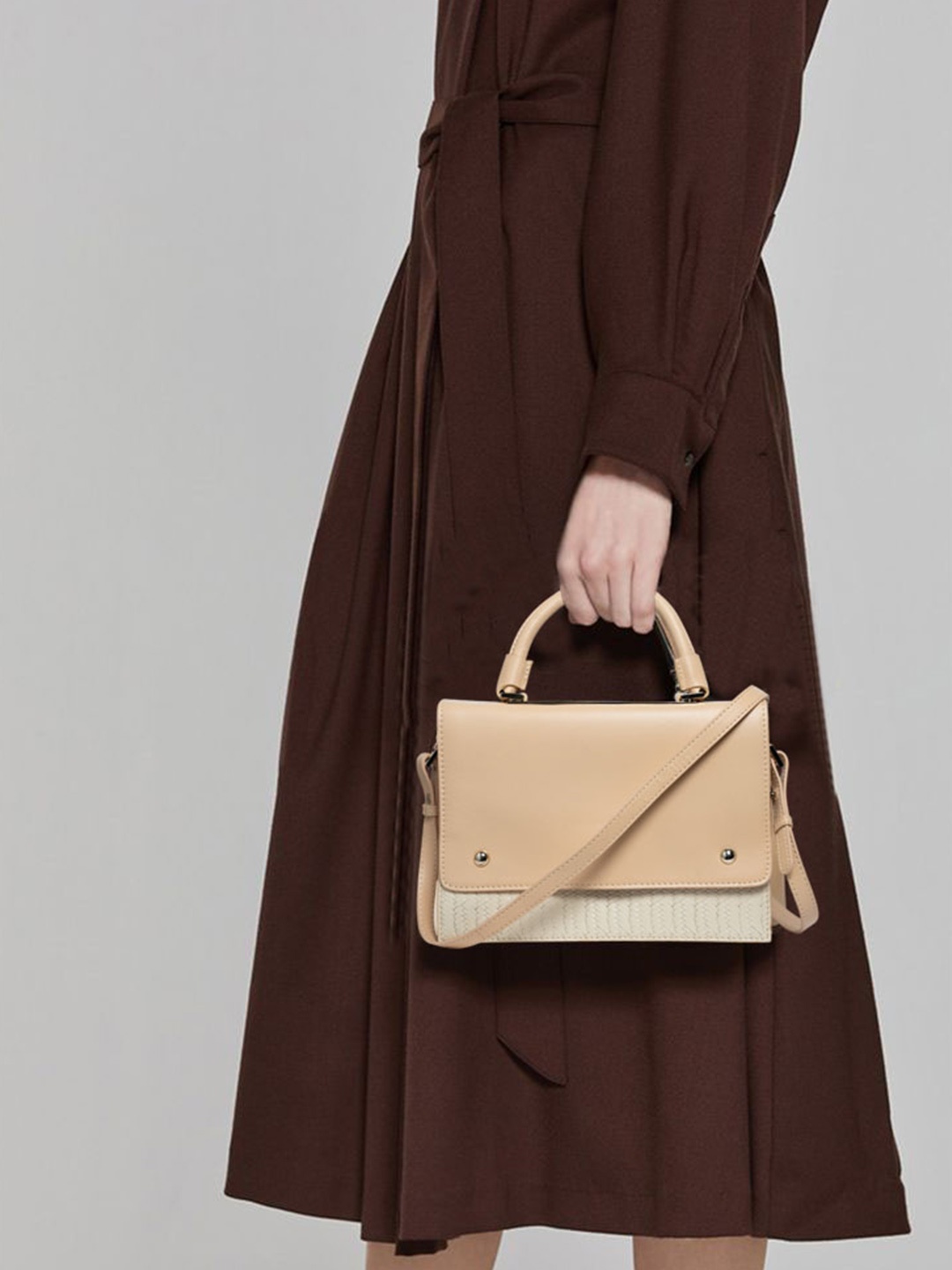 

RI2K LONDON Textured Leather Satchel Bag, Nude