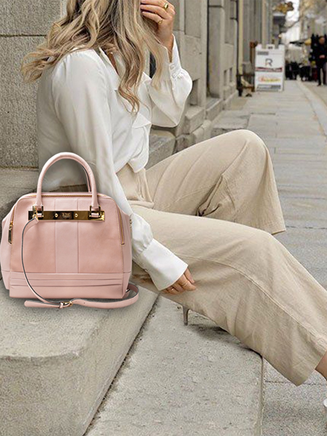 

RI2K LONDON Women Leather Textured Structured Satchel Bag, Pink
