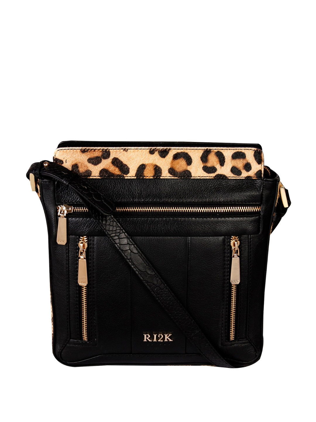 

RI2K LONDON Men Animal Printed Leather Sling Bag, Black