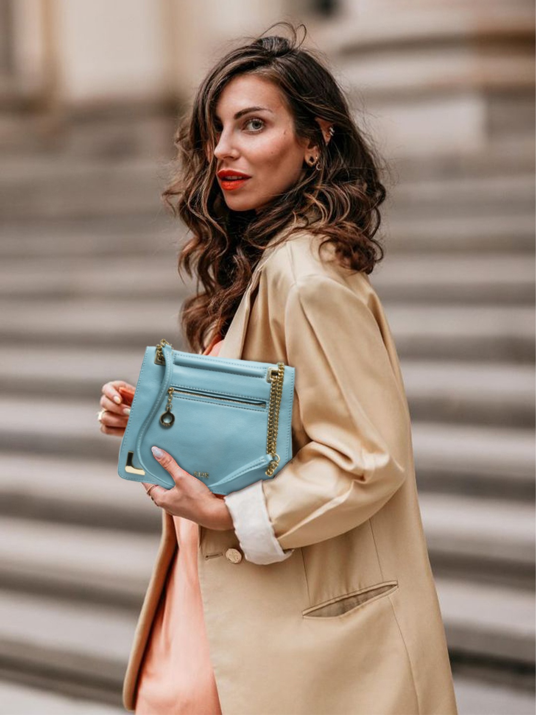 

RI2K LONDON Women Textured Leather Shoulder Bag, Blue