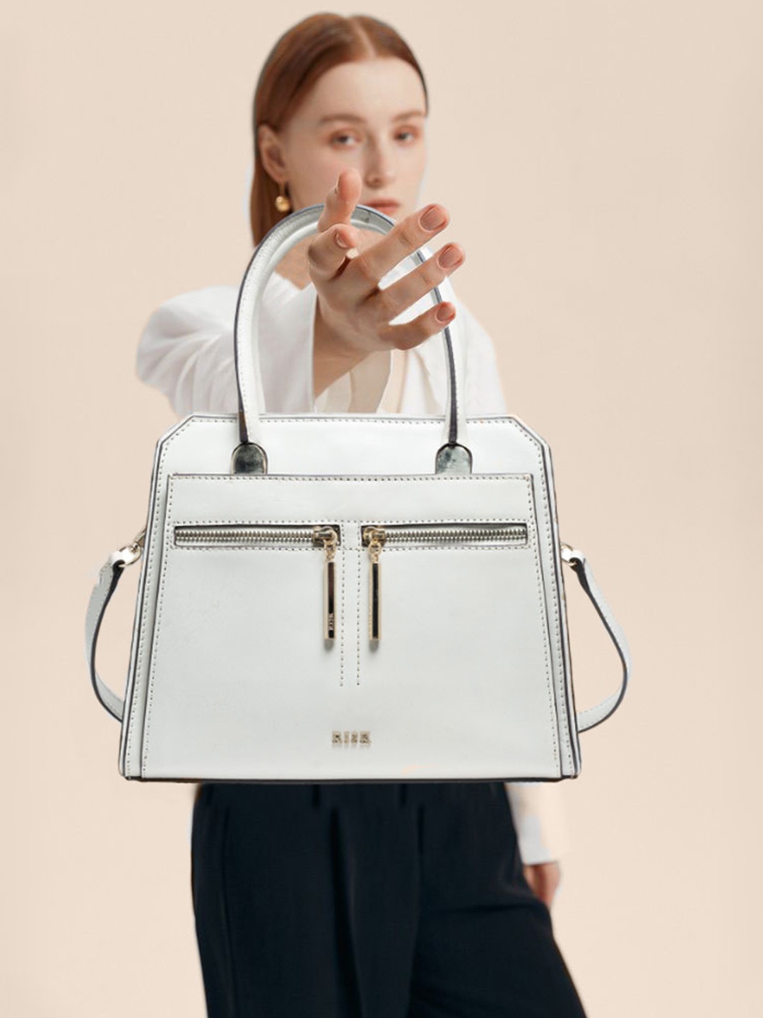 

RI2K LONDON Women Leather Structured Satchel Bag, White