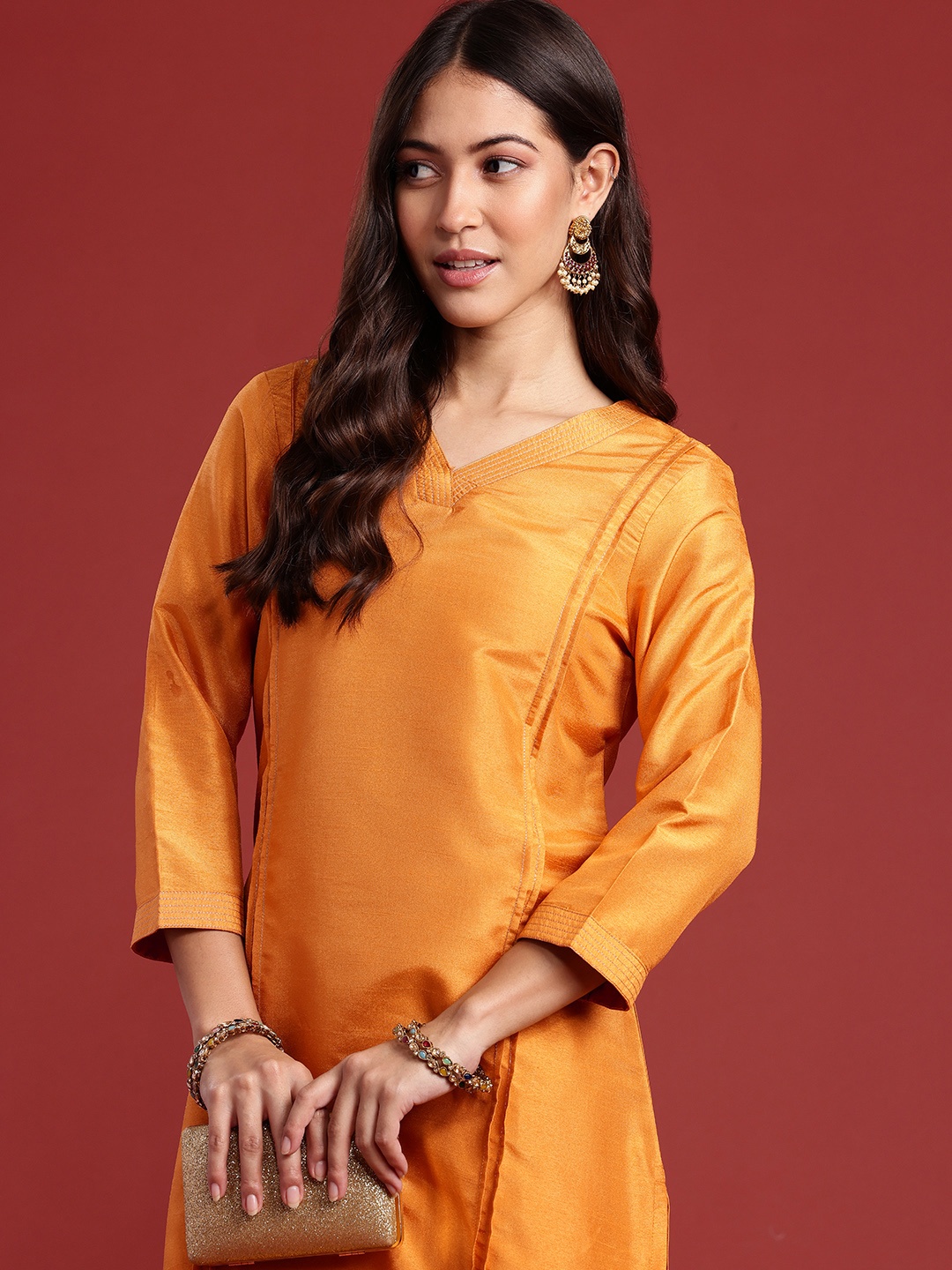 

Anouk Solid Kurta with Palazzos, Mustard