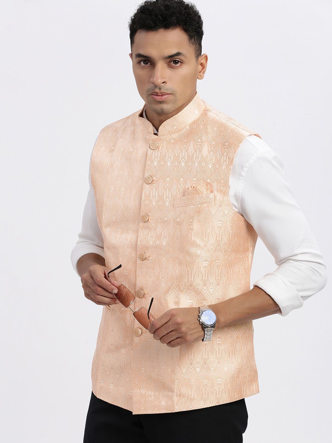 

SHOWOFF Men Printed Nehru Jackets, Orange