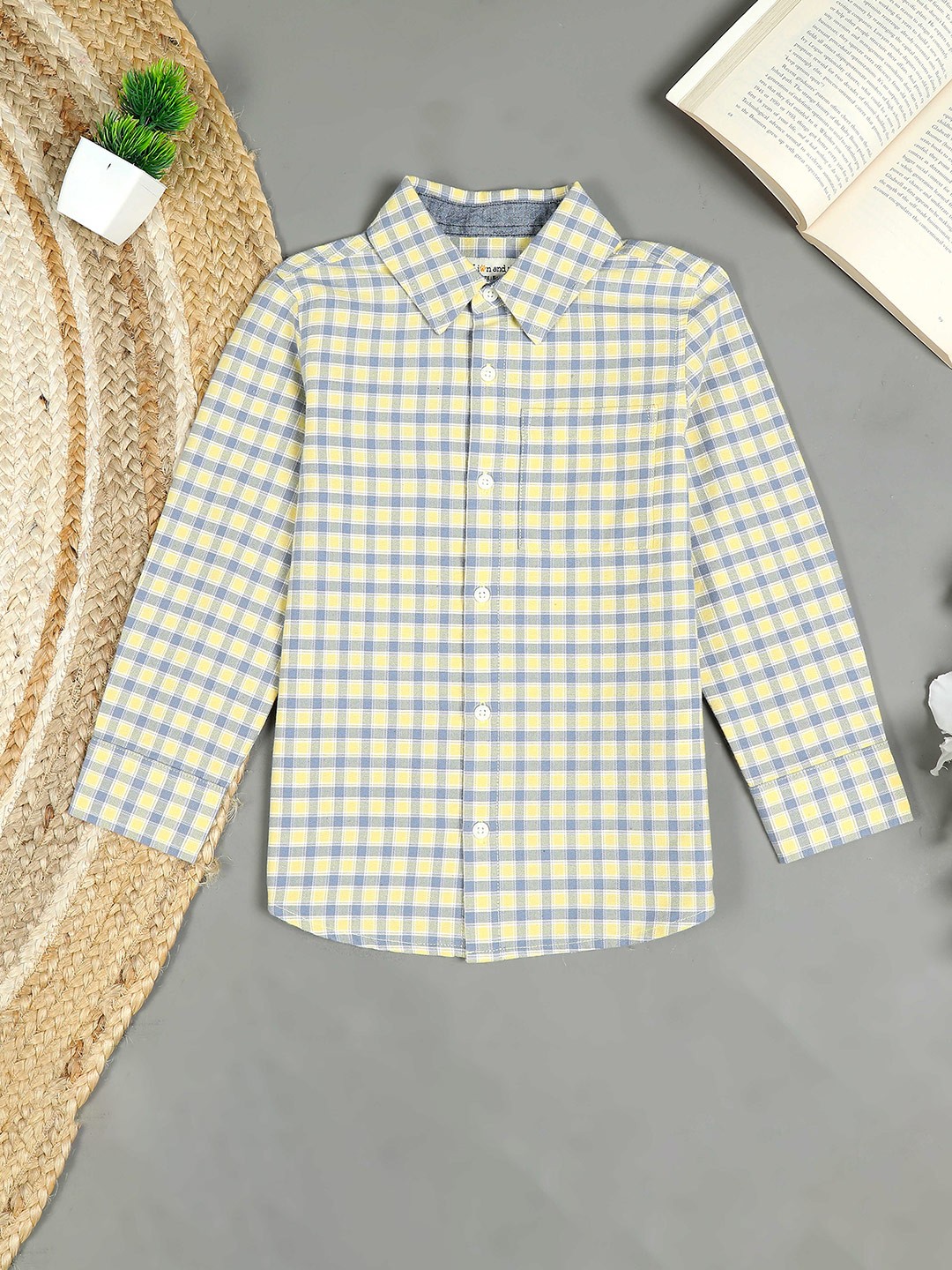 

The Lion and The Fish Boys Comfort Checked Pure Cotton Casual Shirt, Yellow