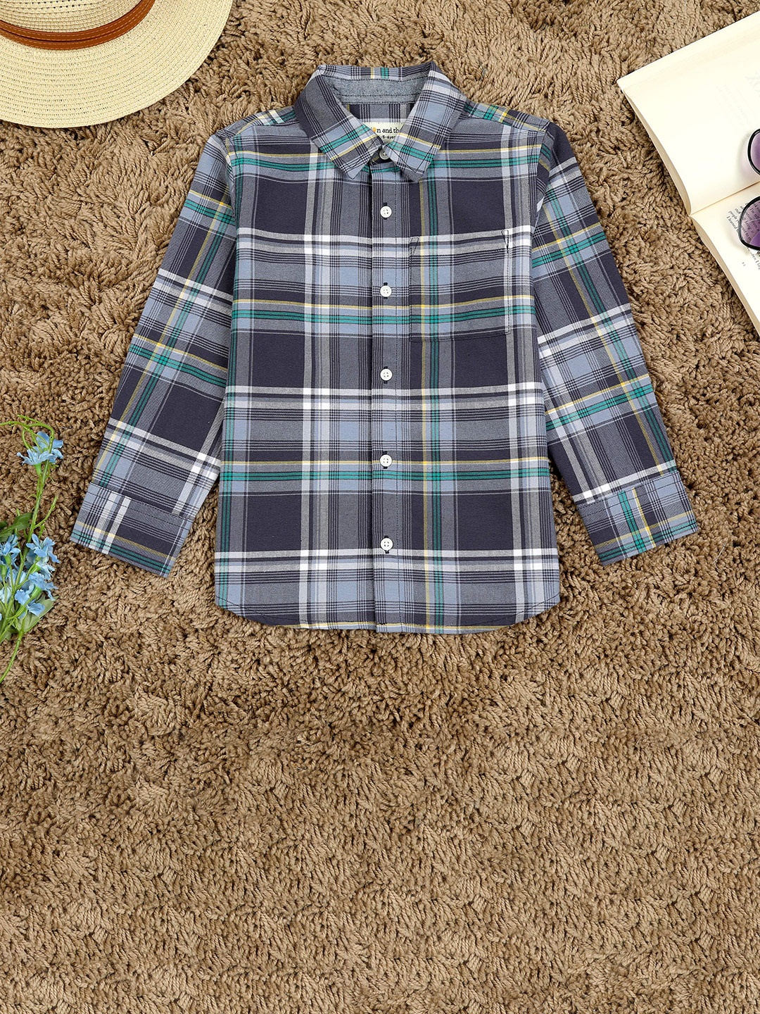 

The Lion and The Fish Boys Comfort Fit Tartan Checked Casual Shirt, Navy blue