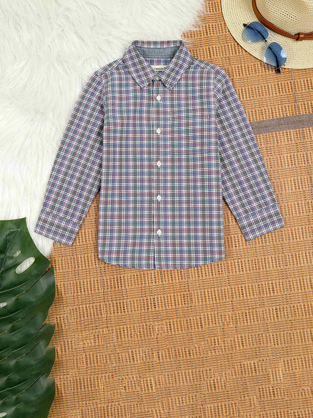 

The Lion and The Fish Boys Comfort Relaxed Fit Checked Pure Cotton Casual Shirt, Blue