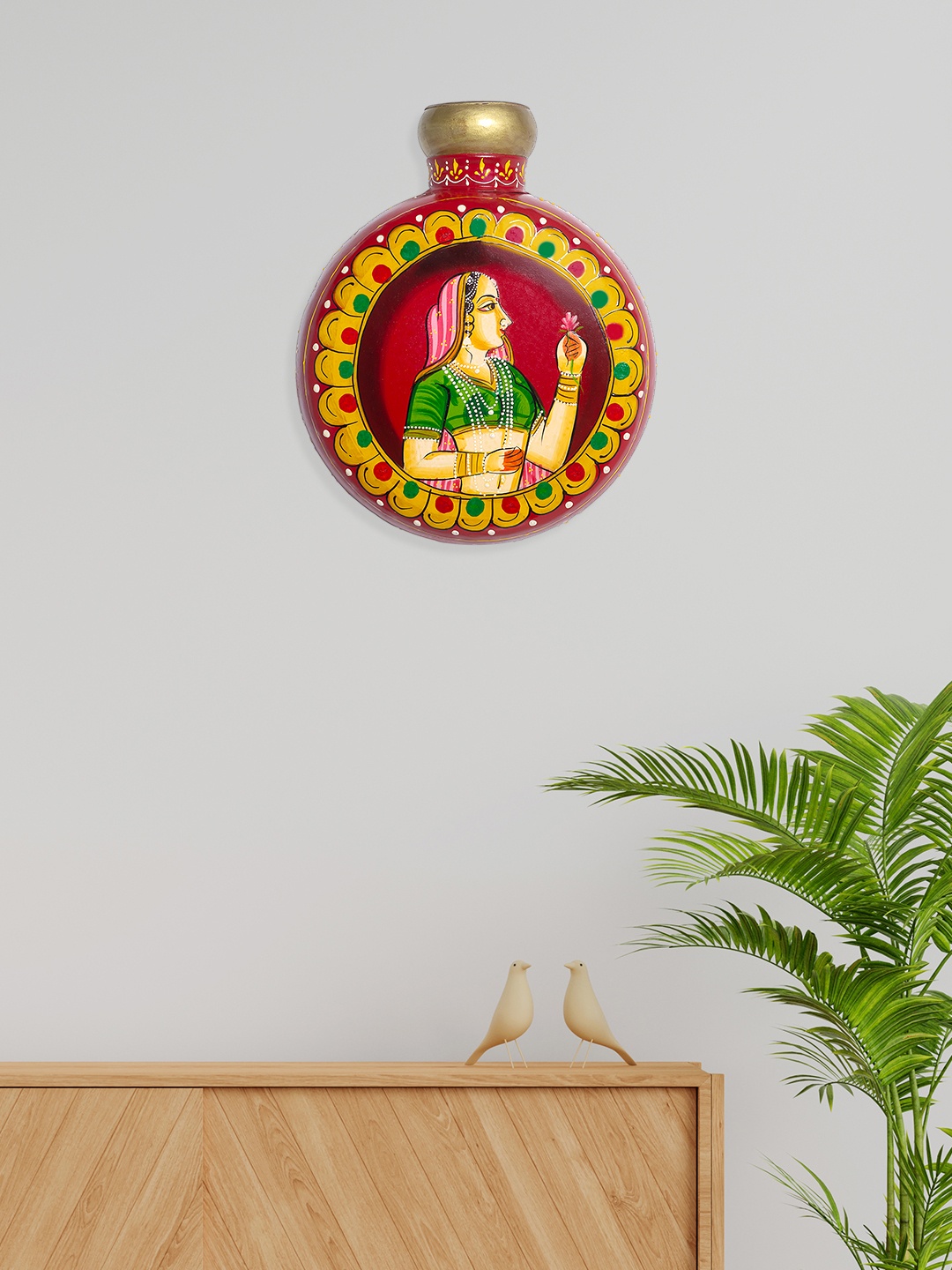 

Golden Peacock Red & Green Style Jodha Printed Matka Shaped Hanging Wall Decor
