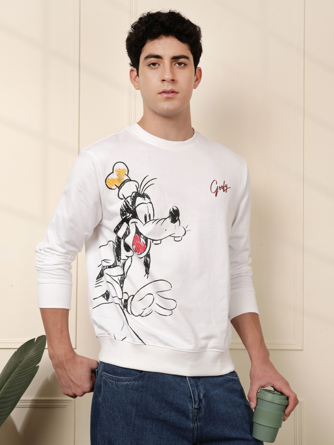 

WROGN Men Graphic Printed Mickey Mouse Round Neck Cotton T-shirt, Yellow